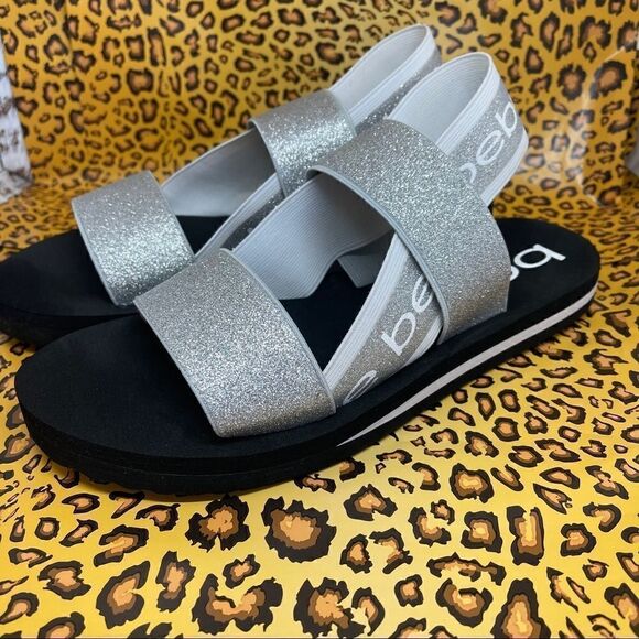 Bebe Atena Silver Giltter Stretch Sandals NWT Sz9 - Picture 14 of 16